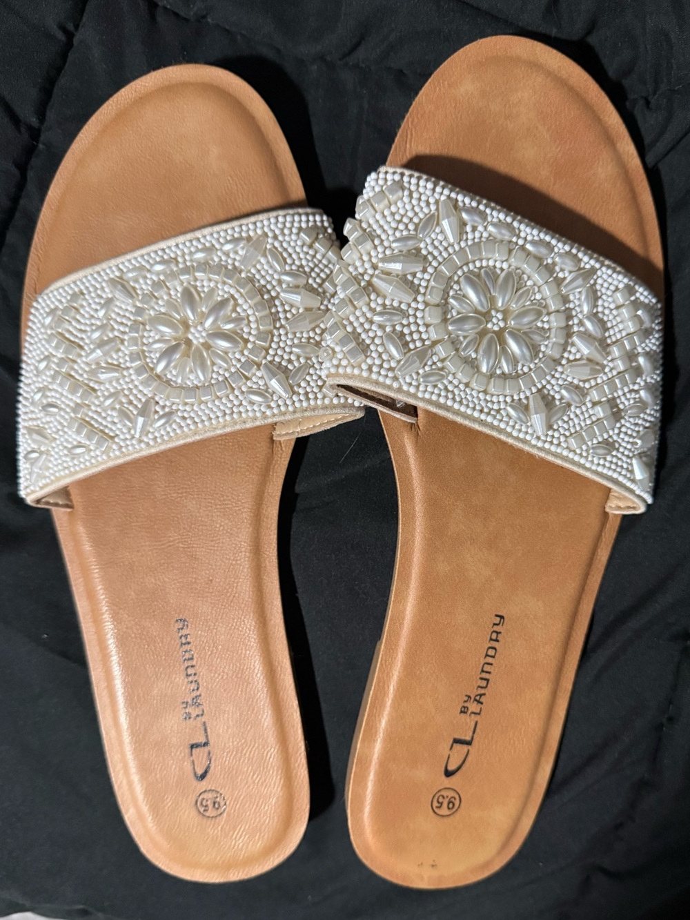 CL by Laundry White Pearl & Bead Slide Sandals
